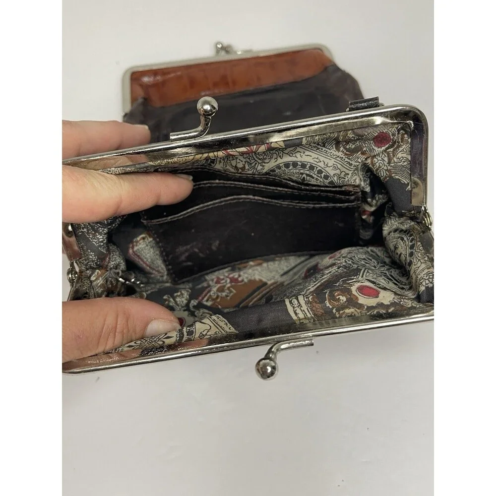 Faux Leather Double Snap Magnetic Wallet Bag Silver Heart Charm  5x6